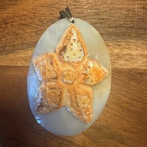 Vintage Signed 925 Italy
Carved Oval Star Shell Large
Pendant.